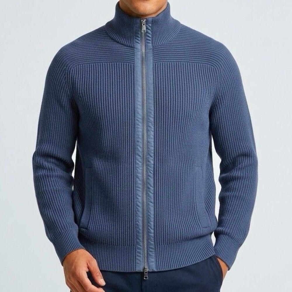 Banana Republic Men Large Full Zip Cardigan Sweater Normcore Grandpa Core Cabin